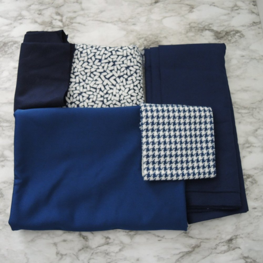 5lb Box of Fabrics Blue & White Prints & Solid Colors 1+Yard & Small Pieces